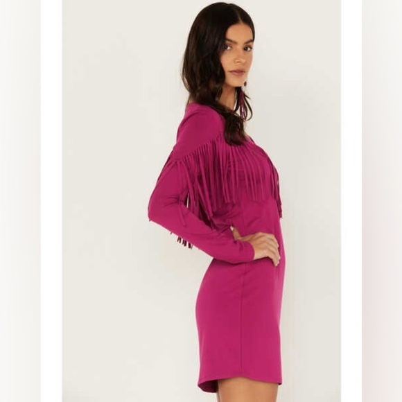 Idyllwind Bryan Western Boho Long Sleeve Fringe Knit Dress - Picture 2 of 8